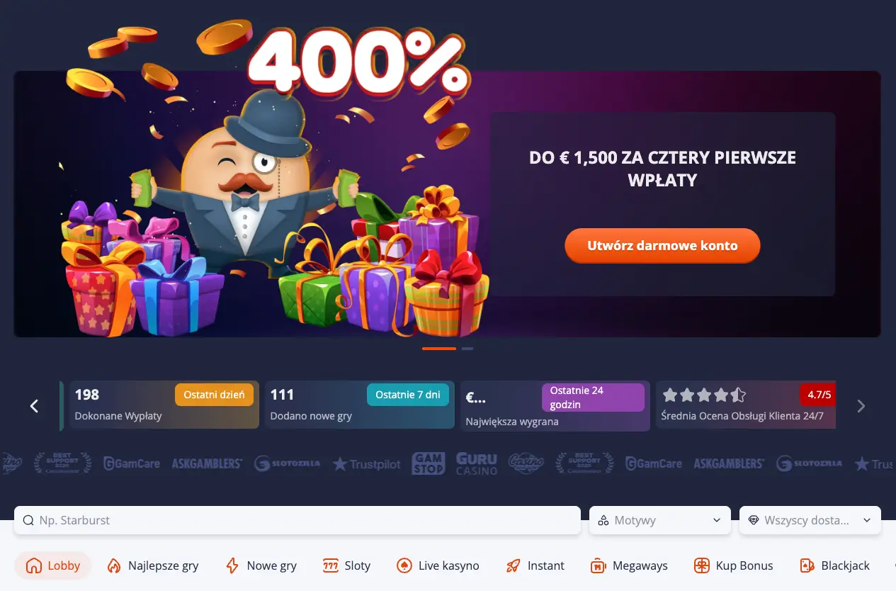 Najlepsze gry kasynowe Mr.Bet i bonus powitalny